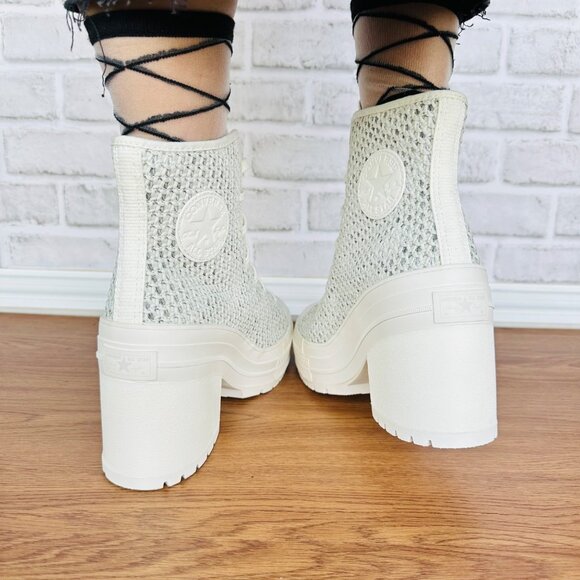 ⭐Converse Chuck 70 De Luxe Heel Platform Knit 9 Women Shoes Boots Egret A07535C⭐ - Picture 5 of 14